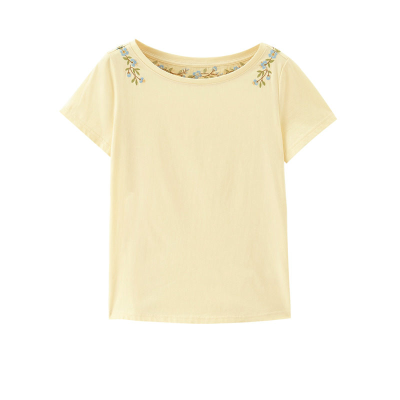 茵曼纯棉2022新款原版绣花日系t恤 茵曼田田极客T恤