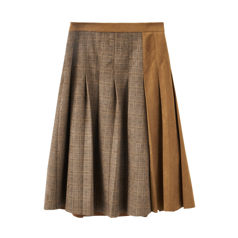 茵曼格子短款毛呢高腰秋冬半身裙 茵曼田田极客半身裙