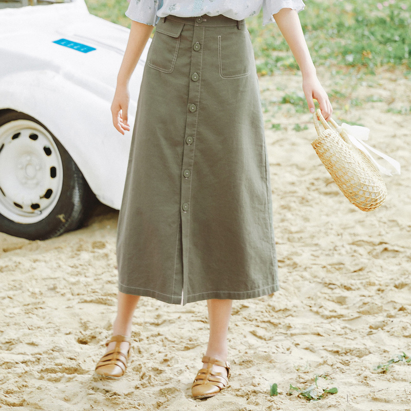 茵曼棉麻半节女2020夏装新款半身裙 茵曼田田极客半身裙