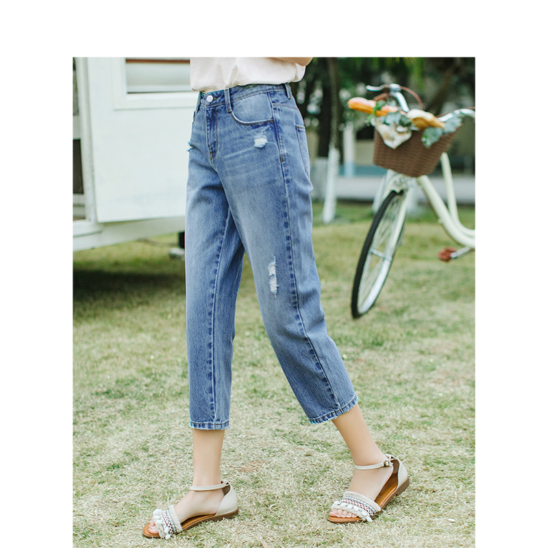 茵曼旗舰店七分裤女2020夏装牛仔裤 茵曼田田极客牛仔裤