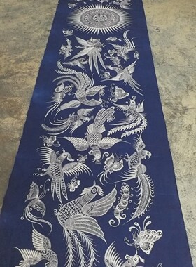 贵州丹寨蜡染定制花鸟图案超长幅酒店民宿主题餐馆装饰图价不一致