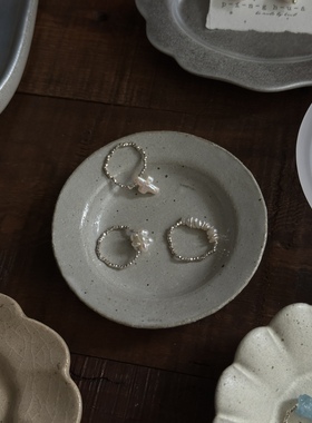 瓶花pinghua〔颗粒〕手工碎银子戒指 十字架珍珠花球叠戴指环礼物