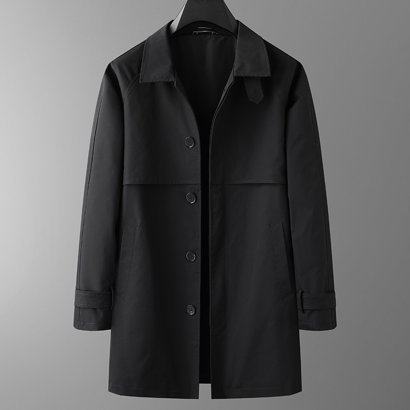 春秋加大码男士中长款单排扣特大号 宝盾狼风衣