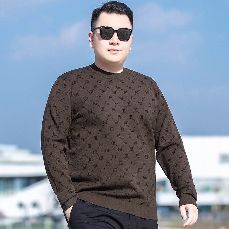 秋季新款提花长袖毛衣男大码打底衫胖子圆领宽松针织衫套头上衣服,淘宝优惠券,粉丝福利购,淘宝优惠卷