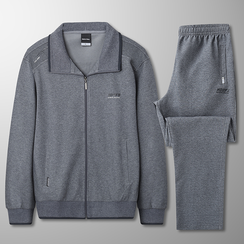 春秋中年大码男休闲运动套装长袖卫衣纯棉长裤加肥加大胖子运动服 - 图3