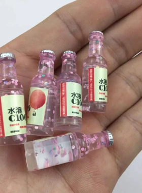 树脂仿真酒瓶大饮料橙汁矿泉水细闪瓶儿童过家家微缩迷你屋小摆件