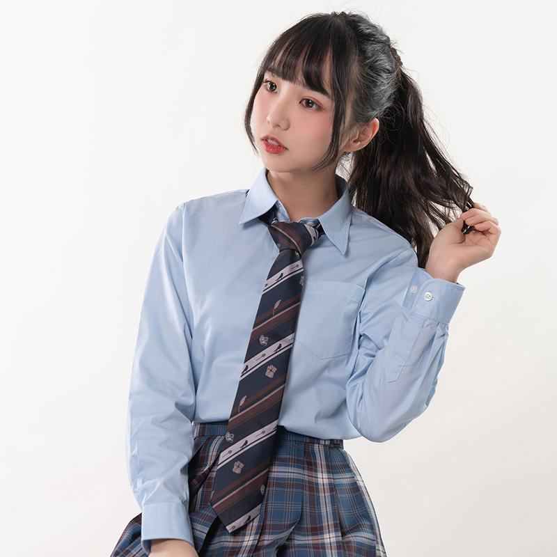 【梗豆物语】JK制服尖领长袖女学生商务衬衫 独家水色白领