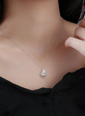 银十字链S999足银镂空小钱袋项链