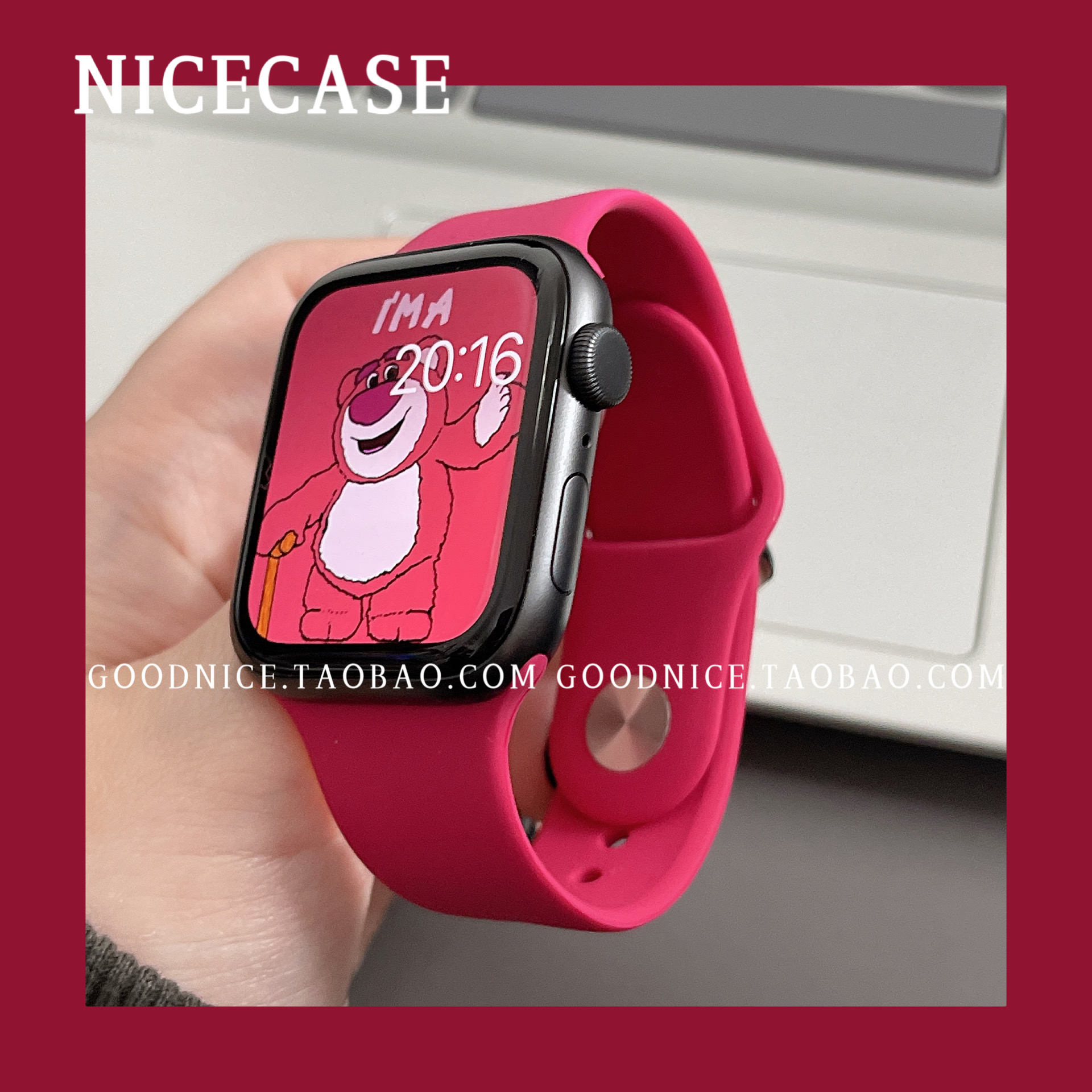 NICECASE新石榴色适用苹果applewatch8765代SE硅胶表带百搭ultra - 图2