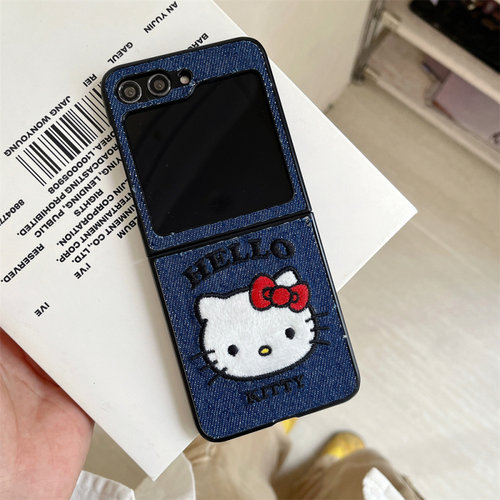 韩系ins刺绣牛仔布卡通少女猫咪适用三星FOLD7手机壳fold5/4折叠屏W23/W24外壳ZFLIP6防摔zflip5/4/3保护套女 - 图1