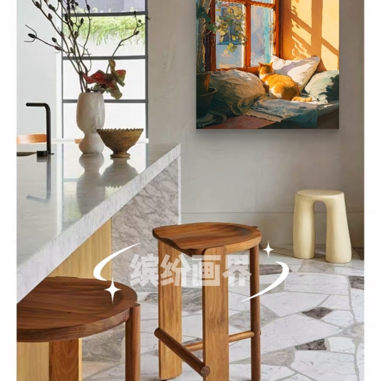 窗台的猫复古客厅风景装饰画卧室餐厅挂画美式玄关现代简约壁画 - 图2