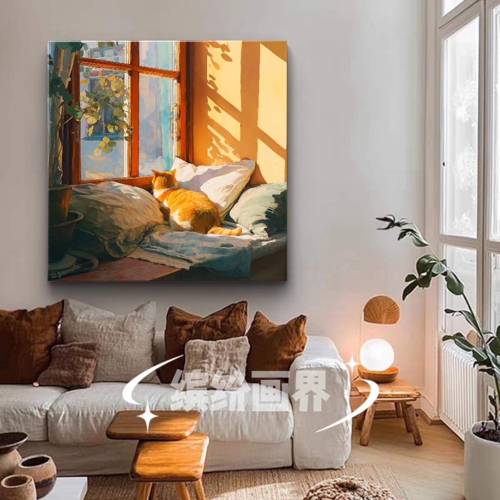 窗台的猫复古客厅风景装饰画卧室餐厅挂画美式玄关现代简约壁画 - 图1