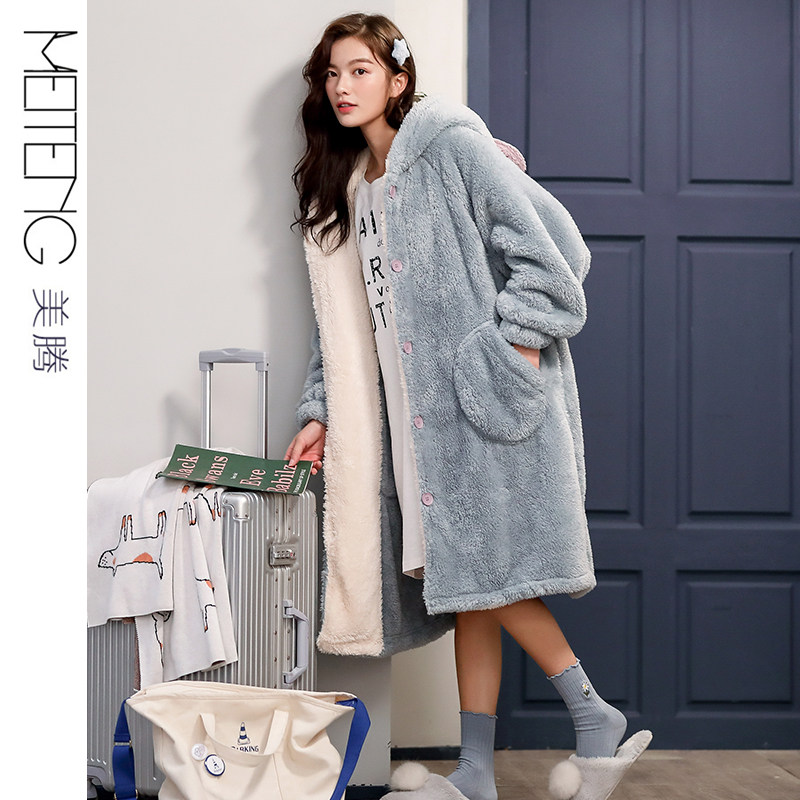 秋冬季珊瑚绒恐龙可爱长款睡袍 美腾睡袍/浴袍