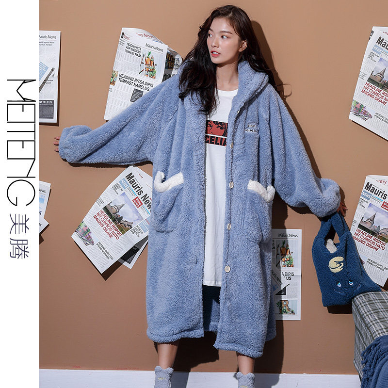 秋冬家居服套装可爱鲨鱼珊瑚绒睡衣 美腾睡袍/浴袍