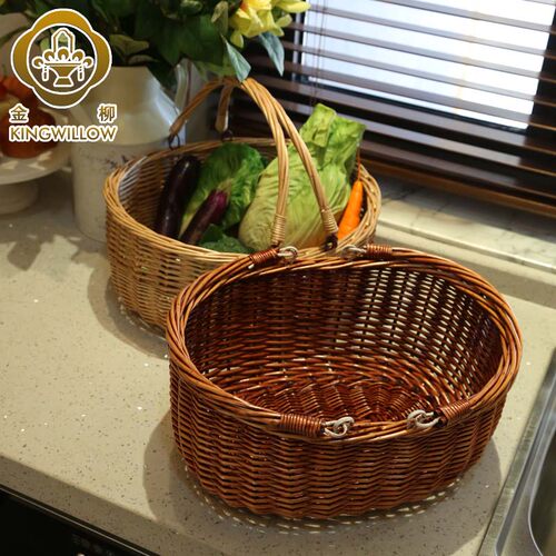 金柳手工编织手提篮户外野餐篮菜篮藤编装鸡蛋篮果篮老式购物篮子 - 图2