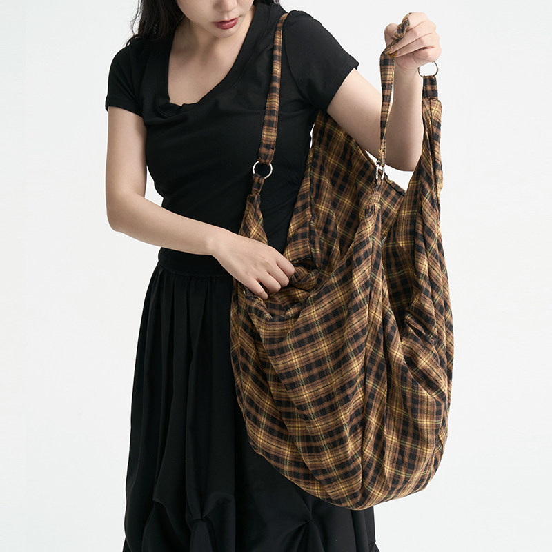 陆与山屿原创自制格子多形态帆布斜挎单肩背包休闲手提简约时尚包,淘宝优惠券,粉丝福利购,淘宝优惠卷