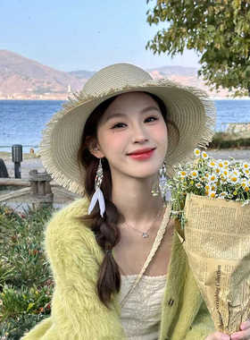 拍照草帽大檐遮阳甜美夏天