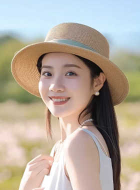 海边度假草帽子平顶遮阳法式