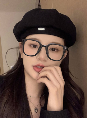 ins黑色贝雷帽女秋冬显脸小帽子