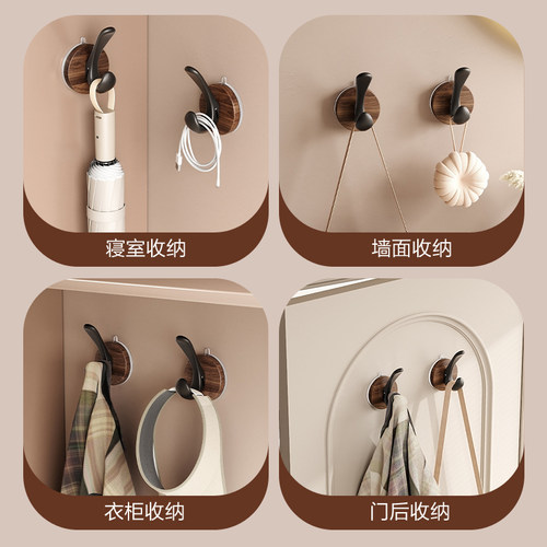 吸盘挂钩免打孔门后挂衣架玄关卫生间浴室强力承重无痕木纹粘钩 - 图2