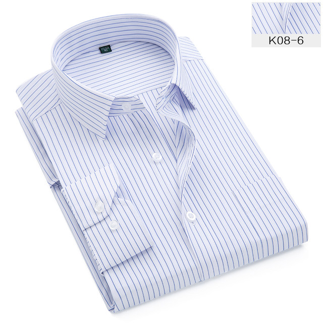 Spring men's long -sleeved striped blue shirts free hot business dress professional worker shirt spring big SIZE inch shirt