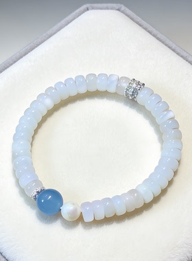 丝路东方天然白月光石手串直切药片海蓝宝手链珍珠学生送女友礼物