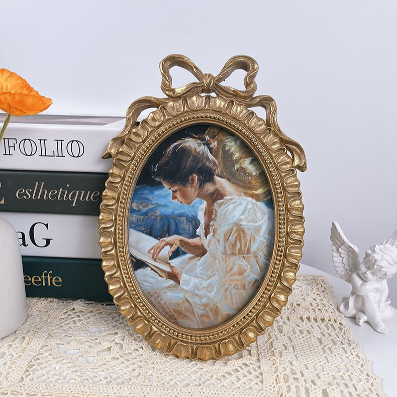 法式金色复古蝴蝶结相框浮雕画框椭圆形桌面摆件背景墙装饰画挂画,淘宝优惠券,粉丝福利购,淘宝优惠卷