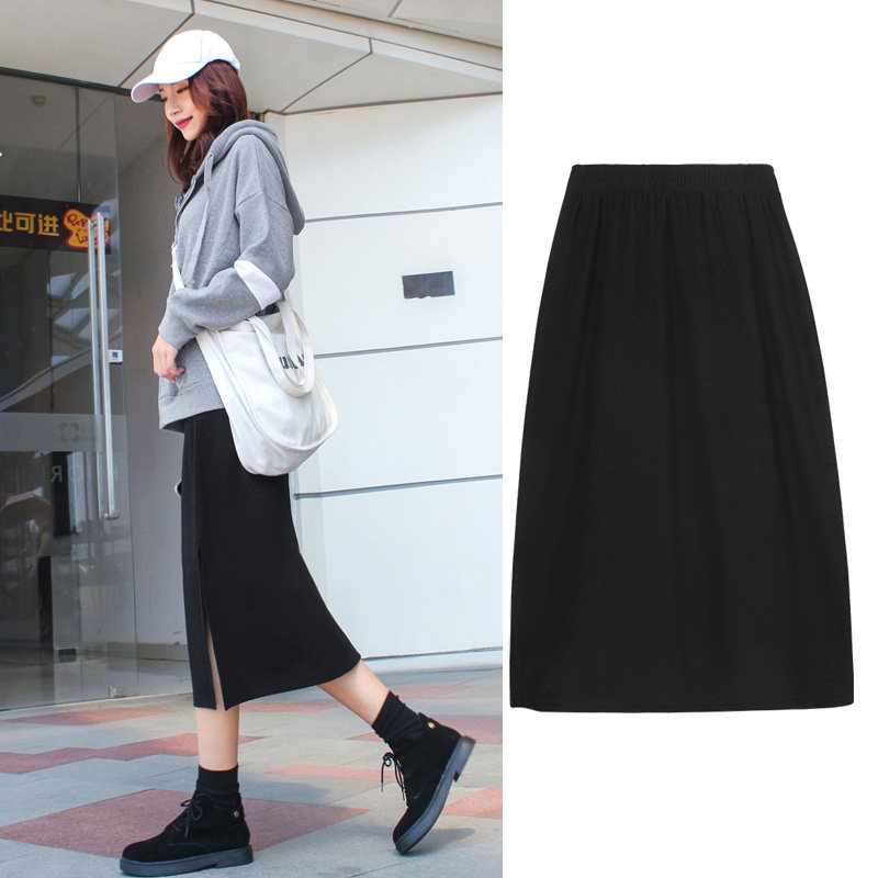 直筒秋冬中长款高腰开叉遮胯半身裙 然可服饰半身裙