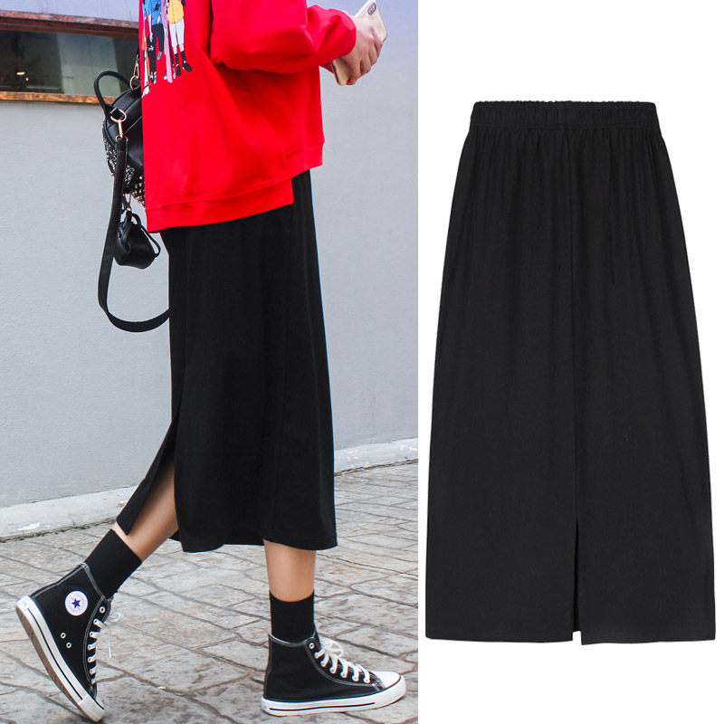 直筒秋冬中长款高腰开叉遮胯半身裙 然可服饰半身裙