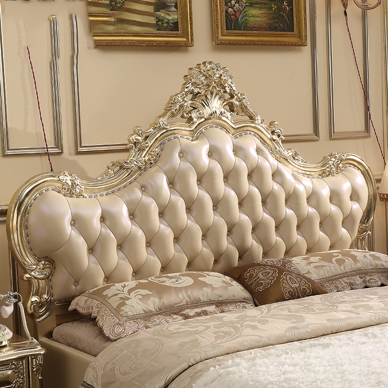 新古典金银箔大床实木床双人床欧式床婚床真皮床1.8米公主床特价