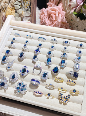 山茶高定珠宝设计蓝刚玉彩宝戒指  法式奢华高级仿天然透辉石指环