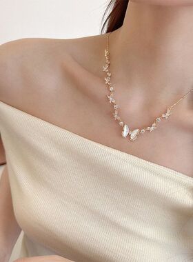 贝母镶设计感项链白锁骨百搭链