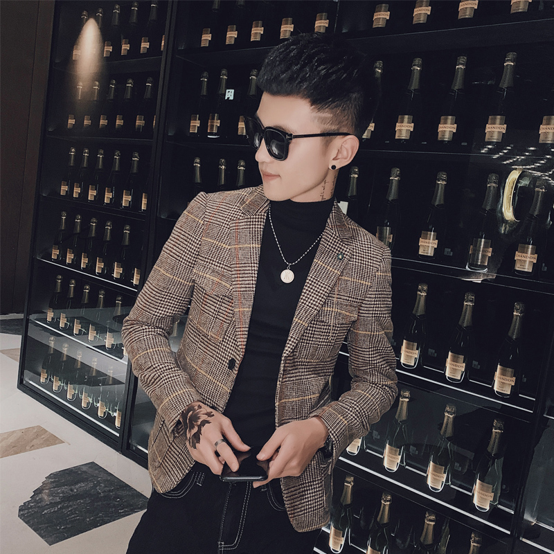 S号XS小码呢子西服男秋冬潮流夹克毛呢外套矮小个子155修身小西装 - 图1