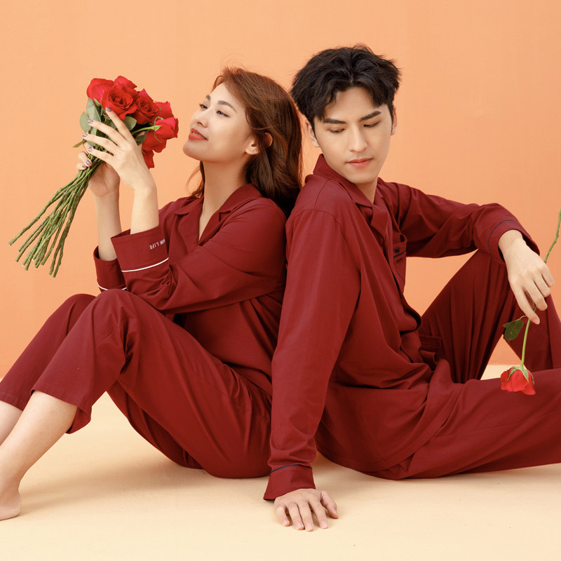 新款全棉结婚春秋款情侣一对睡衣 雪仙丽睡衣/家居服套装