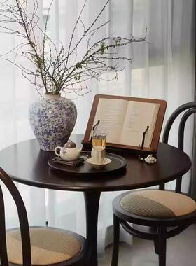 中复古实木郁金香圆形餐桌椅组合小户型家用阳台休闲茶几咖啡吧台