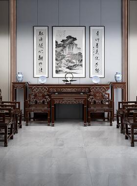 全实木中堂六件套中式神台堂屋家具仿红木雕花高档供桌条案翘头桌