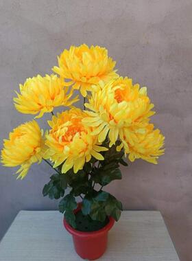 清明节扫墓碑摆放菊花假花祭祀上坟祭奠大朵塑料花把束白黄色菊花