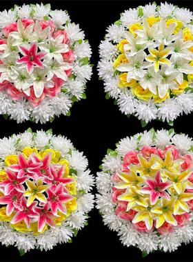 清明祭祀小花圈菊花花束花枝上坟拉花墓碑用品假花挂件扫墓绢花花