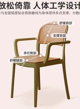 椅子靠背椅藤椅塑料藤编餐椅可叠放老人扶手椅户外阳台透气休闲椅