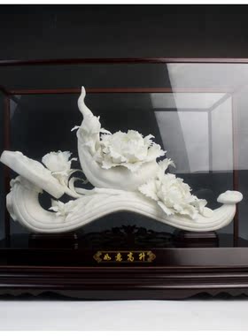 如意雕刻洛阳牡丹艺术品德化陶瓷