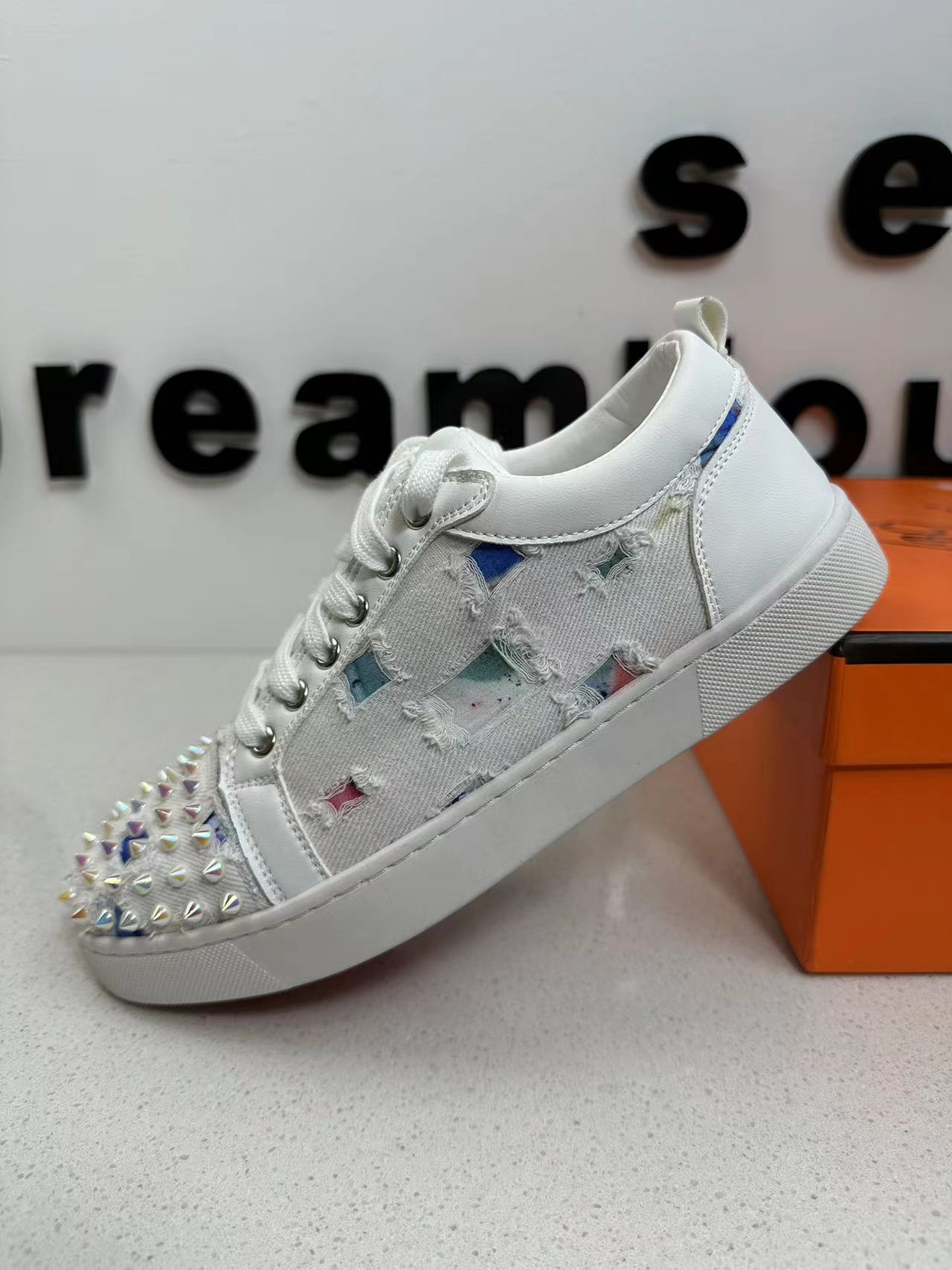 欧洲站CL2024新款铆钉红底鞋个性帆布破洞星空小白鞋百搭休闲板鞋,淘宝优惠券,粉丝福利购,淘宝优惠卷