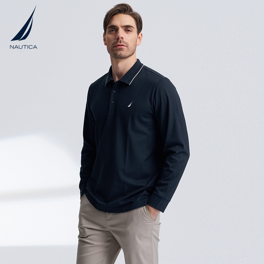 NAUTICA/诺帝卡男装24春季新品抗菌珠地舒适透气长袖POLO衫KO4103 - 图0