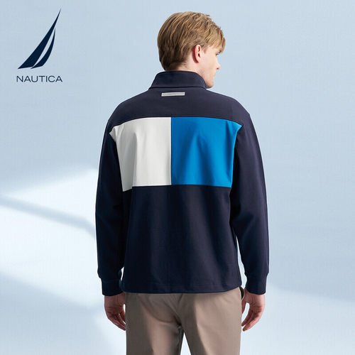 NAUTICA/诺帝卡男装春秋款航海风宽松挺括撞色半开襟卫衣KS4306 - 图2