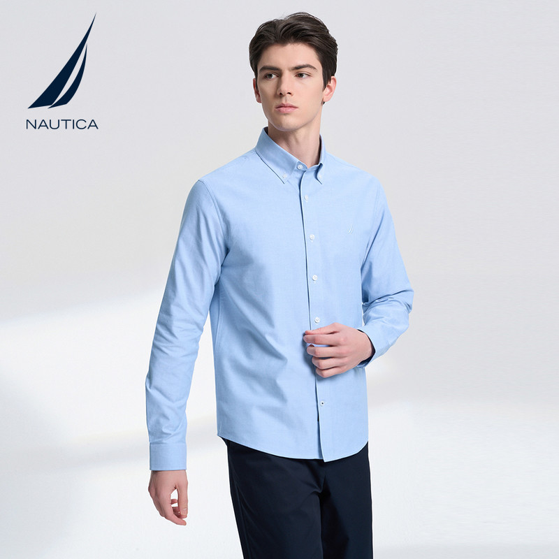 NAUTICA/诺帝卡男装春季简约舒适纯色全棉长袖衬衫WO3101 - 图0