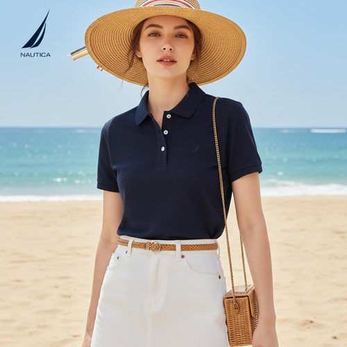 NAUTICA/诺帝卡女装26夏季新品亲肤柔软弹力翻领短袖POLOT恤 - 图1