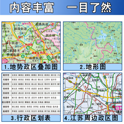 2026年江苏地图 江苏省地图贴图 南京市城区图市区图 分省地形图 折叠便携 约1.1米X0.8米城市交通路线 旅游出行政区区划 - 图0