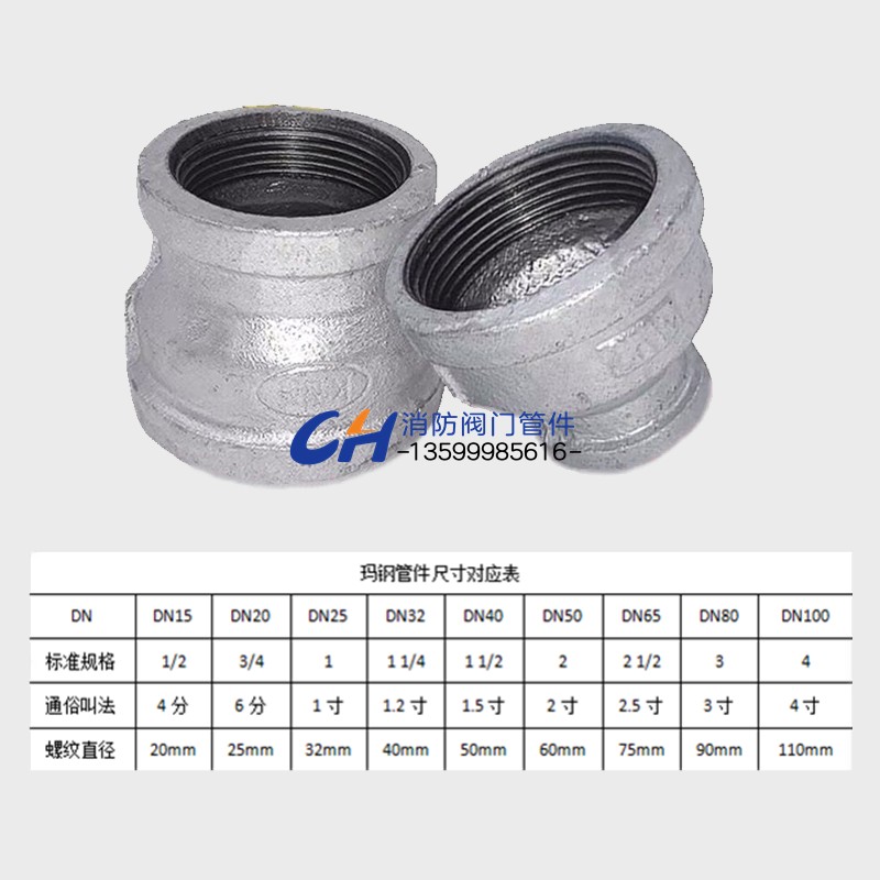 镀锌大小头DN25*15变径内丝直接异径管箍接头玛钢管件内螺纹连接 - 图0