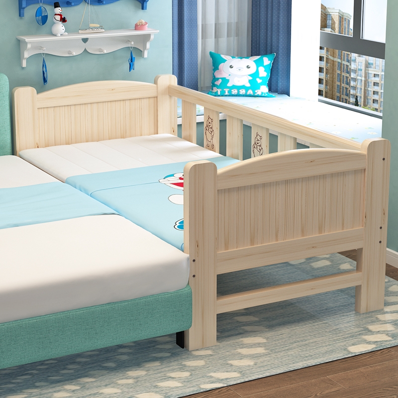 实木儿童床带护栏拼接床边婴儿床男孩女孩小床加宽床拼接床简约-图1