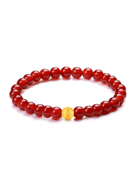 千年珠宝黄金手链转运珠999足金百福小金珠红玛瑙黄金手串女配珠