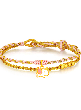 CEMNI/千年珠宝黄金手链足金999独角兽转运珠手绳小金珠手串新款